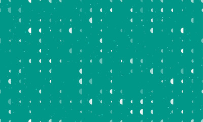 Seamless background pattern of evenly spaced white semicircle symbols of different sizes and opacity. Vector illustration on teal background with stars