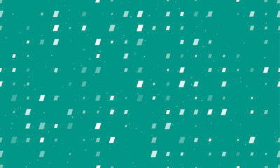 Seamless background pattern of evenly spaced white parallelogram symbols of different sizes and opacity. Vector illustration on teal background with stars