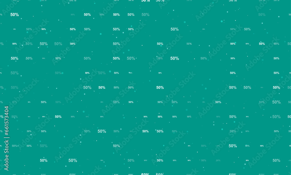 Poster seamless background pattern of evenly spaced white 50 percent symbols of different sizes and opacity