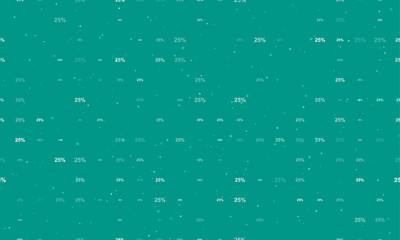 Seamless background pattern of evenly spaced white 25 percent symbols of different sizes and opacity. Vector illustration on teal background with stars