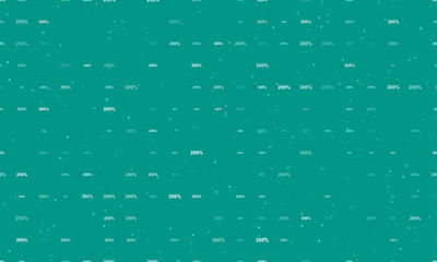 Seamless background pattern of evenly spaced white 200 percent symbols of different sizes and opacity. Vector illustration on teal background with stars