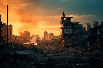 Apocalyptic scene of a bombed city. Generative AI