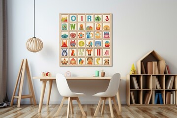 Printed poster with educational alphabet letters for children's room wall. Generative AI