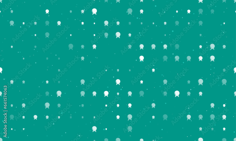 Poster seamless background pattern of evenly spaced white spirit ball symbols of different sizes and opacit
