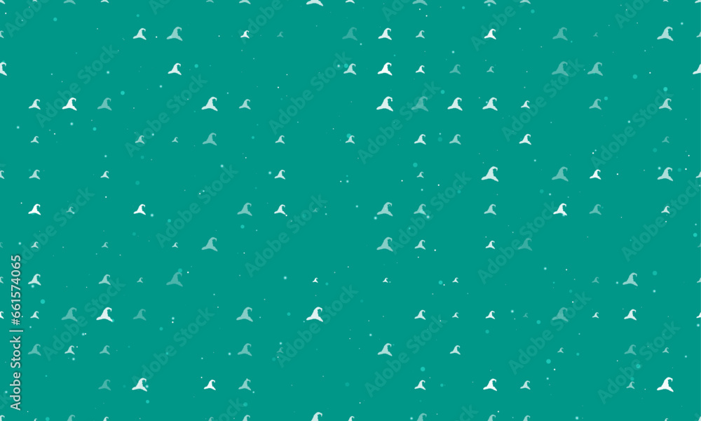 Poster seamless background pattern of evenly spaced white wizard hat symbols of different sizes and opacity