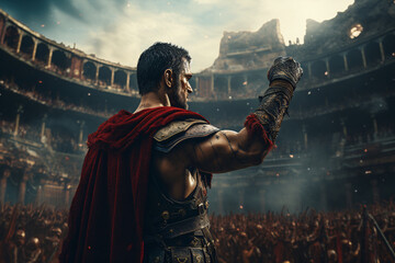 A Victorious Gladiator in a Roman Arena Saluting