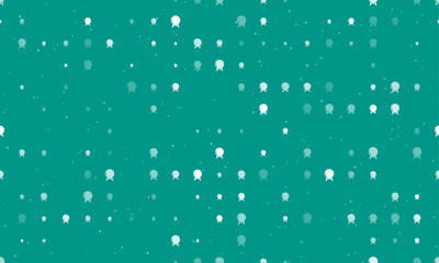 Seamless background pattern of evenly spaced white spirit ball symbols of different sizes and opacity. Vector illustration on teal background with stars