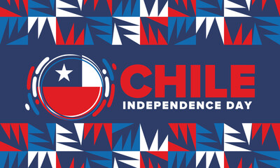 Chile Independence Day. Happy national holiday Fiestas Patrias. Freedom day. Celebrate annual in September 18. Chile flag. Patriotic chilean design. Poster, card, banner, template, background. Vector