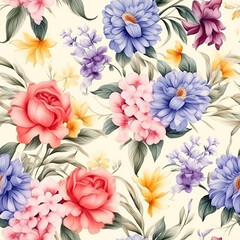 Fototapeta premium watercolor seamless floral pattern, seamless design floral pattern design for your card, fabric or stationery, in the style of realistic usage of light and color