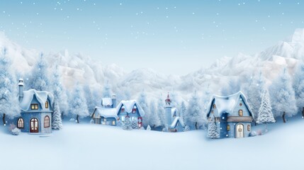 Photo of a picturesque winter village surrounded by snow-covered trees