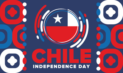 Chile Independence Day. Happy national holiday Fiestas Patrias. Freedom day. Celebrate annual in September 18. Chile flag. Patriotic chilean design. Poster, card, banner, template, background. Vector