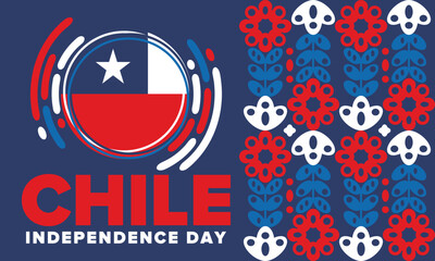 Chile Independence Day. Happy national holiday Fiestas Patrias. Freedom day. Celebrate annual in September 18. Chile flag. Patriotic chilean design. Poster, card, banner, template, background. Vector