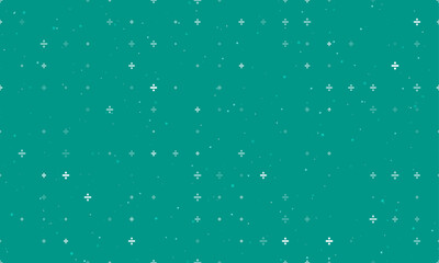 Seamless background pattern of evenly spaced white division symbols of different sizes and opacity. Vector illustration on teal background with stars