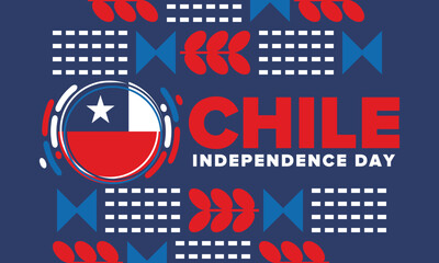 Chile Independence Day. Happy national holiday Fiestas Patrias. Freedom day. Celebrate annual in September 18. Chile flag. Patriotic chilean design. Poster, card, banner, template, background. Vector