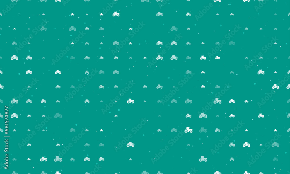 Poster seamless background pattern of evenly spaced white tractor icons of different sizes and opacity. vec