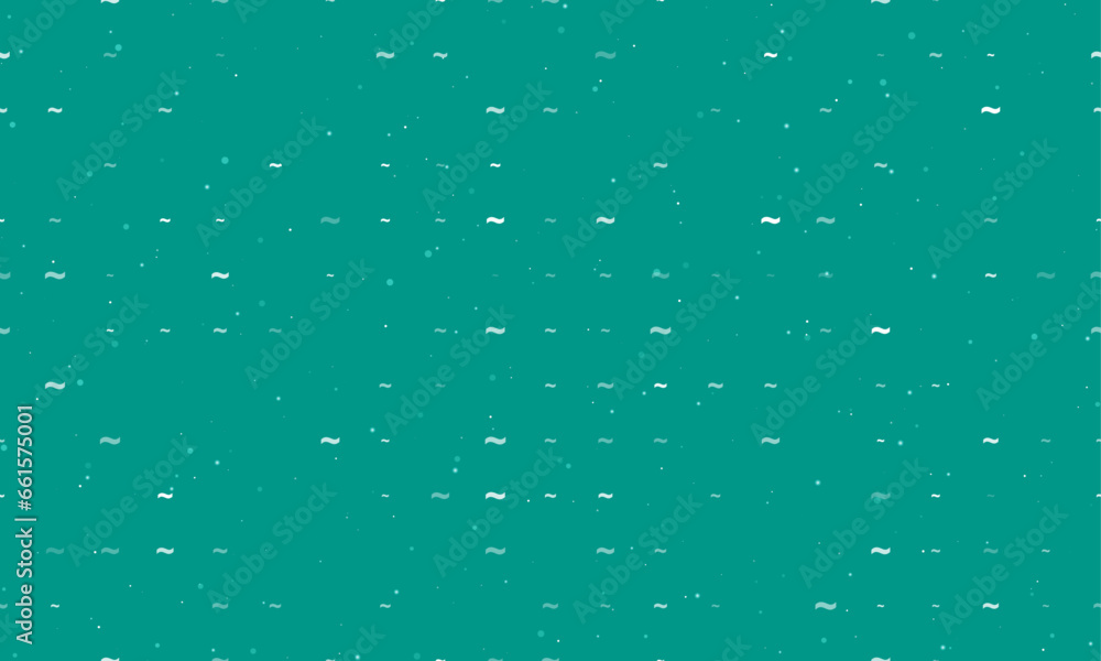 Poster seamless background pattern of evenly spaced white tilde symbols of different sizes and opacity. vec