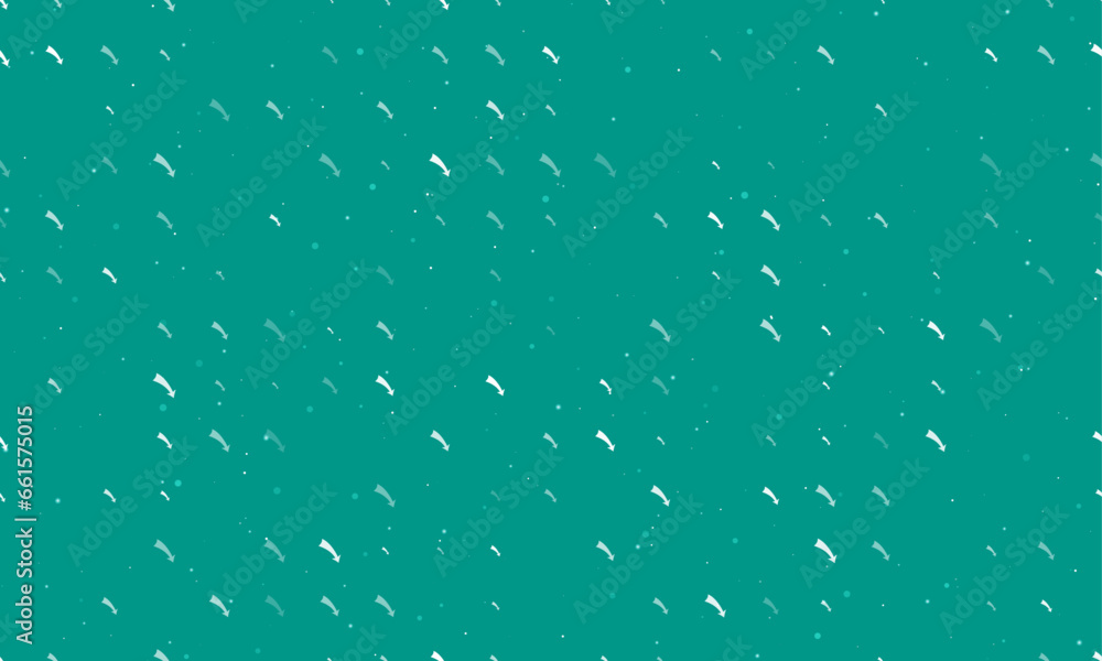 Poster seamless background pattern of evenly spaced white down arrows of different sizes and opacity. vecto