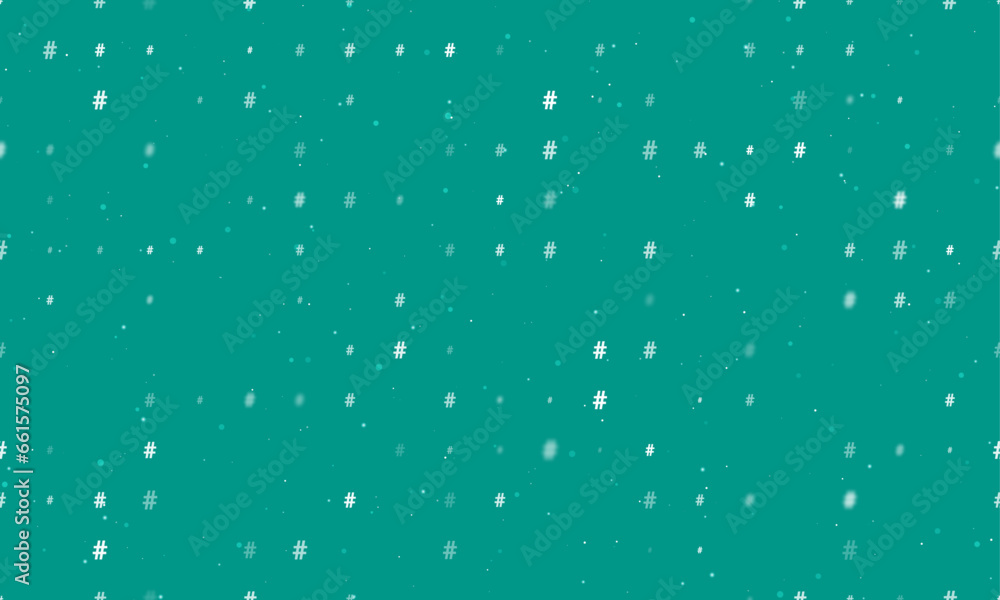 Poster seamless background pattern of evenly spaced white hash symbols of different sizes and opacity. vect