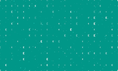 Seamless background pattern of evenly spaced white capital letter E symbols of different sizes and opacity. Vector illustration on teal background with stars