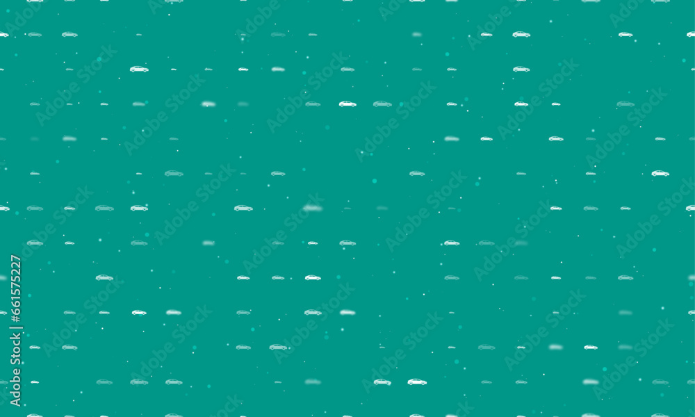 Poster seamless background pattern of evenly spaced white car symbols of different sizes and opacity. vecto
