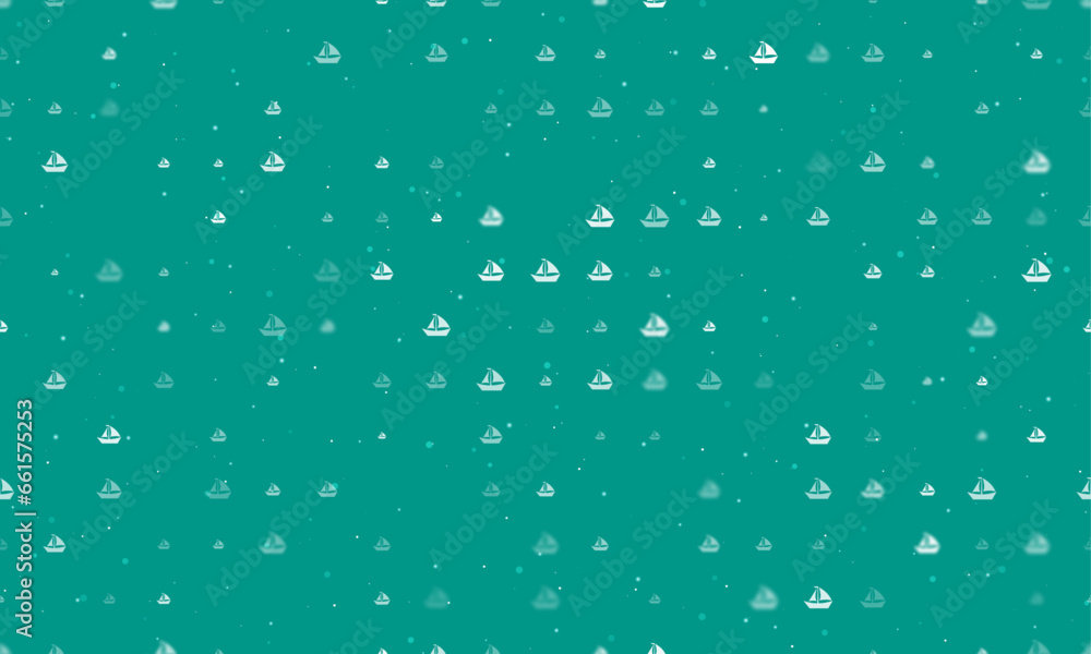 Poster seamless background pattern of evenly spaced white sailing boat symbols of different sizes and opaci
