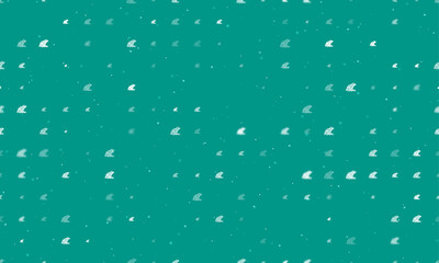 Seamless background pattern of evenly spaced white frog symbols of different sizes and opacity. Vector illustration on teal background with stars