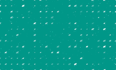 Seamless background pattern of evenly spaced white frog symbols of different sizes and opacity. Vector illustration on teal background with stars
