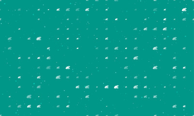 Seamless background pattern of evenly spaced white funny frogs of different sizes and opacity. Vector illustration on teal background with stars