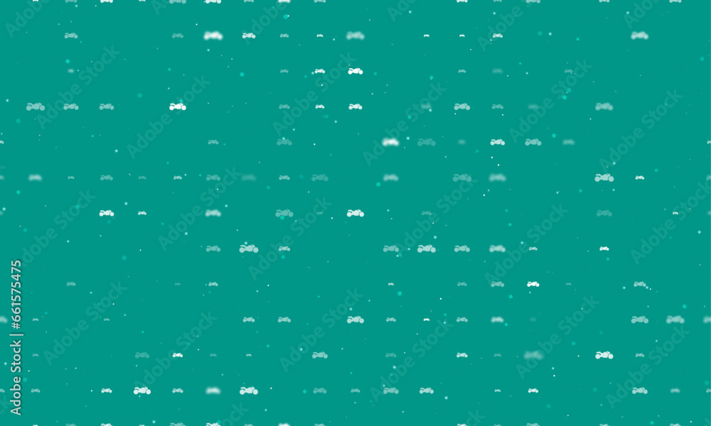 Poster seamless background pattern of evenly spaced white bike symbols of different sizes and opacity. vect