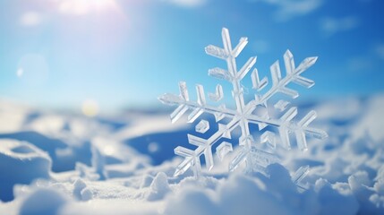 Photo of a beautiful snowflake in a winter wonderland