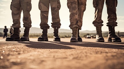 Israel Defense Force reserve duty soldiers with a focus on their sturdy military boots. A symbol of dedication and readiness