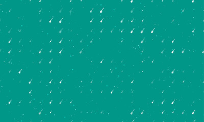 Seamless background pattern of evenly spaced white guitar symbols of different sizes and opacity. Vector illustration on teal background with stars
