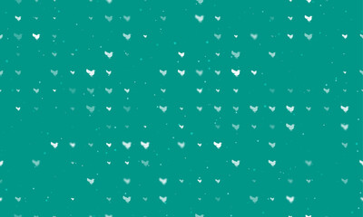 Seamless background pattern of evenly spaced white bird symbols of different sizes and opacity. Vector illustration on teal background with stars