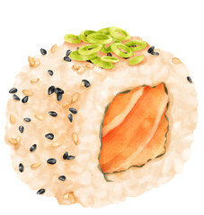 Sushi Roll Watercolor illustration.