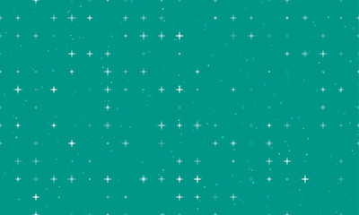 Seamless background pattern of evenly spaced white star symbols of different sizes and opacity. Vector illustration on teal background with stars
