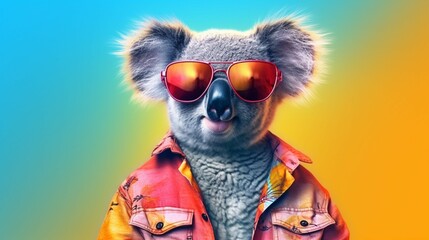 Photo cool kawaii koala glowing colorful generative ai - obrazy, fototapety, plakaty