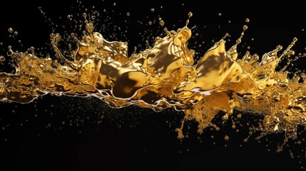 real gold liquid splashes black and smoky background.Generative AI