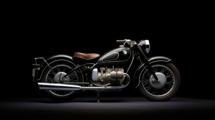 Timeless elegance! A black classic motorcycle stands out against a black backdrop, celebrating vintage style