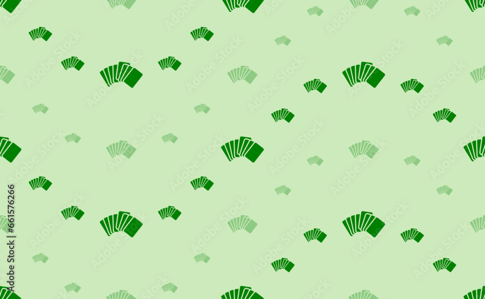 Poster seamless pattern of large and small green playing cards symbols. the elements are arranged in a wavy