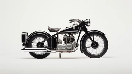 Fototapete Timeless elegance! A black classic motorcycle stands out against a white backdrop, celebrating vintage style © pvl0707