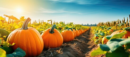 Autumn harvest of organic pumpkins in sunny Germany during Halloween and Thanksgiving