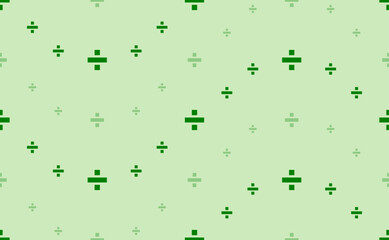 Seamless pattern of large and small green division symbols. The elements are arranged in a wavy. Vector illustration on light green background