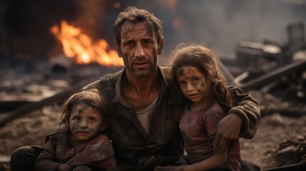 dad with his kids victim of war