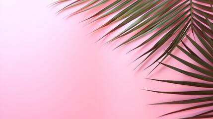 Fototapeta na wymiar palm leaves on the pink wall