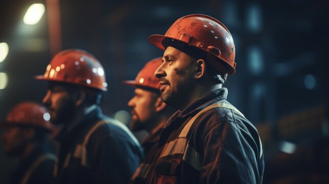 Steel industry workers in protective gear