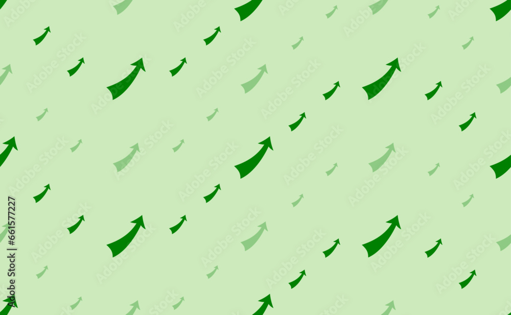Poster seamless pattern of large and small green up arrows. the elements are arranged in a wavy. vector ill