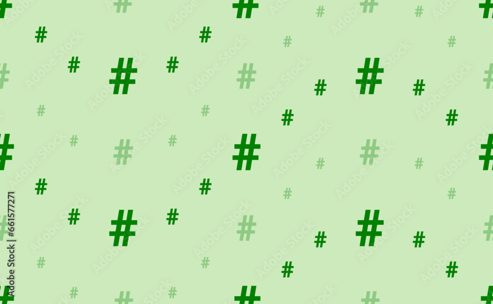 Poster seamless pattern of large and small green hash symbols. the elements are arranged in a wavy. vector 