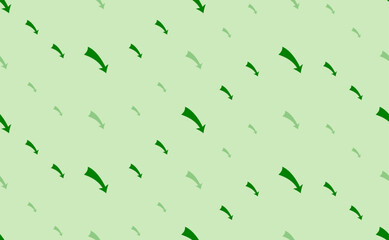 Seamless pattern of large and small green down arrows. The elements are arranged in a wavy. Vector illustration on light green background