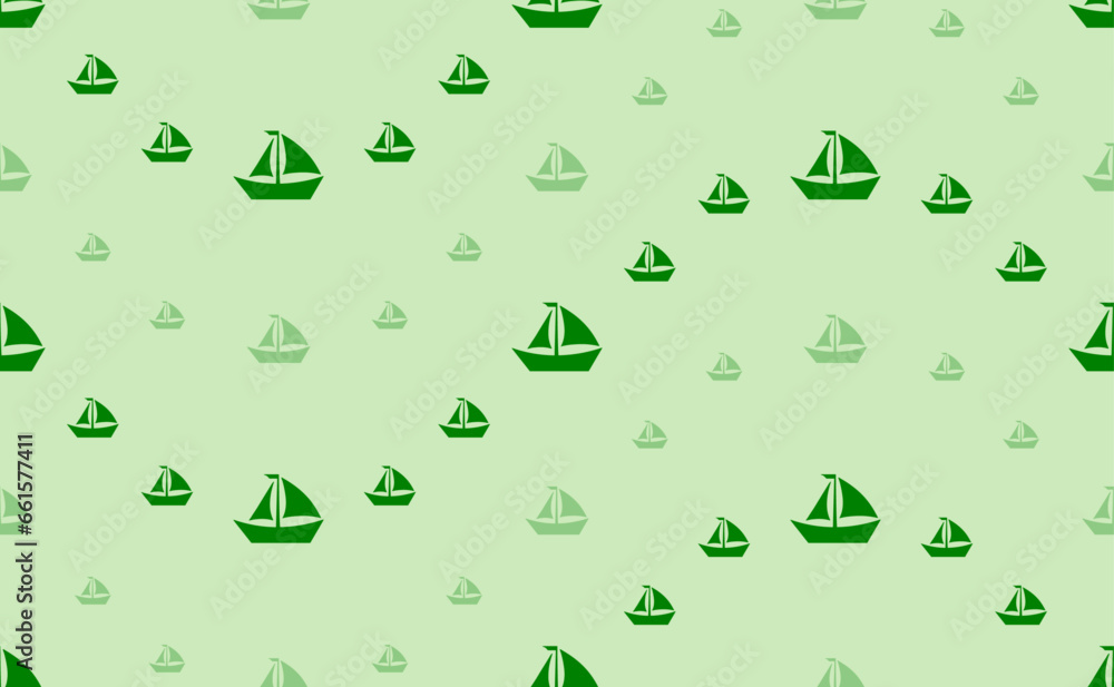 Poster seamless pattern of large and small green sailing boat symbols. the elements are arranged in a wavy.