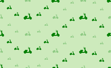 Seamless pattern of large and small green scooter symbols. The elements are arranged in a wavy. Vector illustration on light green background